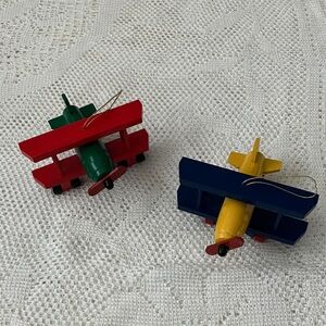 Colorful Biplane Ornament Set.